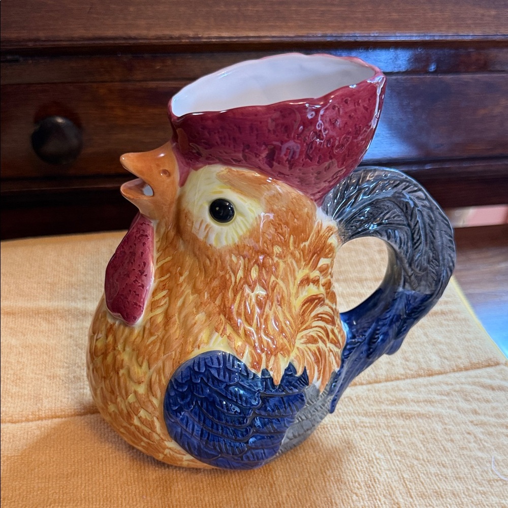 Colorful Rooster Ceramic Pitcher - Picture 2 of 8